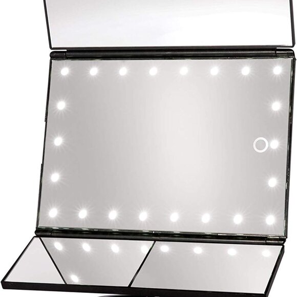 Tri-Fold Lighted Vanity Makeup Mirror 22 LED Touch Dimmable 1X 2X 3X Magnifying - Picture 3 of 15